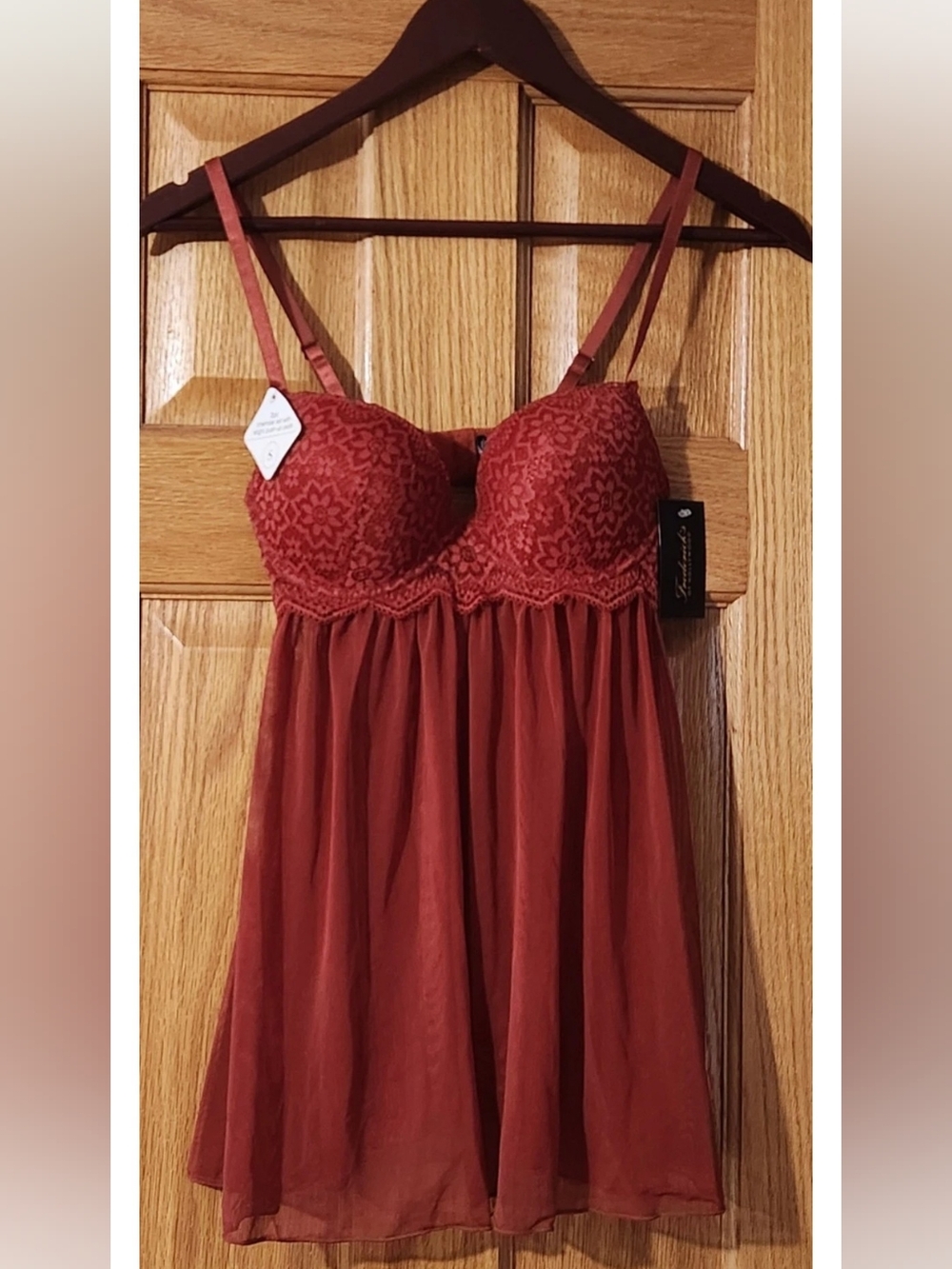 Frederick's of Hollywood Kyle Mini Babydoll Lingerie Burnt Orange Sz S Push-Up